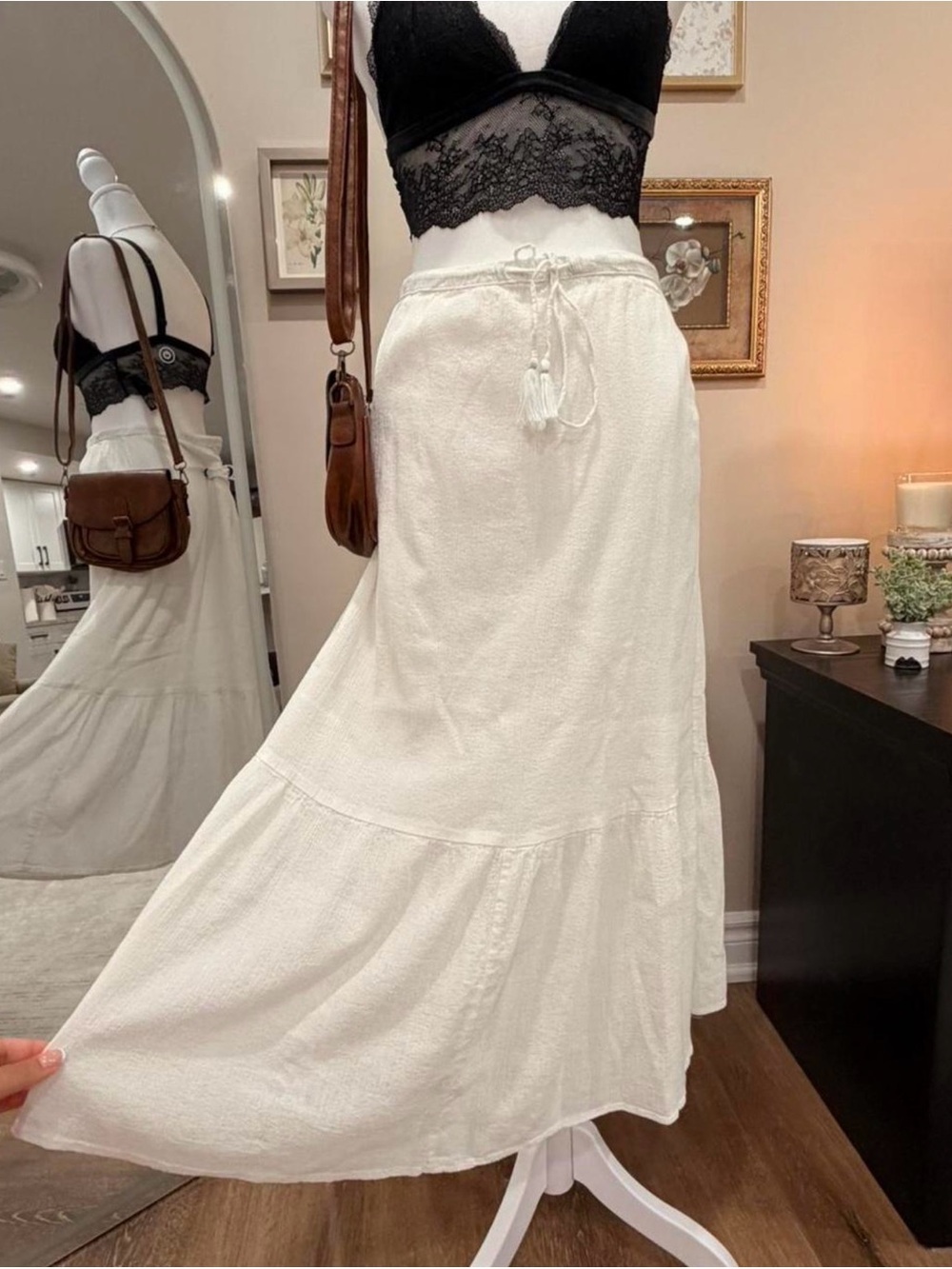 Joe Fresh White Tiered Drawstring 100% Cotton Maxi Skirt
